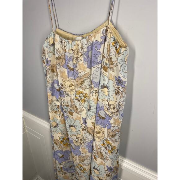 Emelia, Size XL, Peach & Purple Floral Maxi Dress, Spaghetti Straps, Cottagecore - Picture 2 of 7